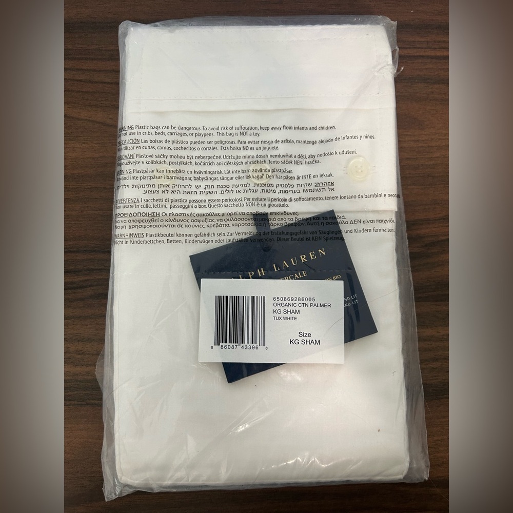 Ralph Lauren Organic Cotton Palmer Percale King Pillow Sham Tuxedo White
